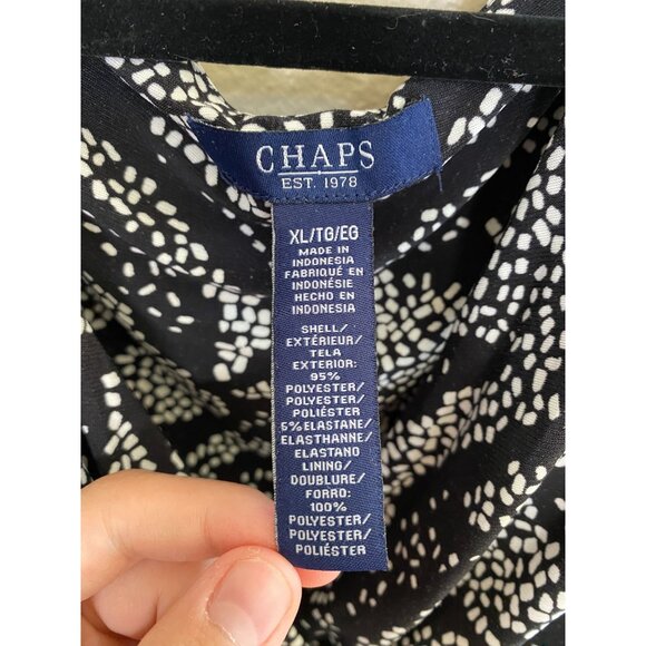 Chaps Womens Black White Sleeveless Dress XL V-Neck Polyester Midi Pencil - Picture 3 of 7